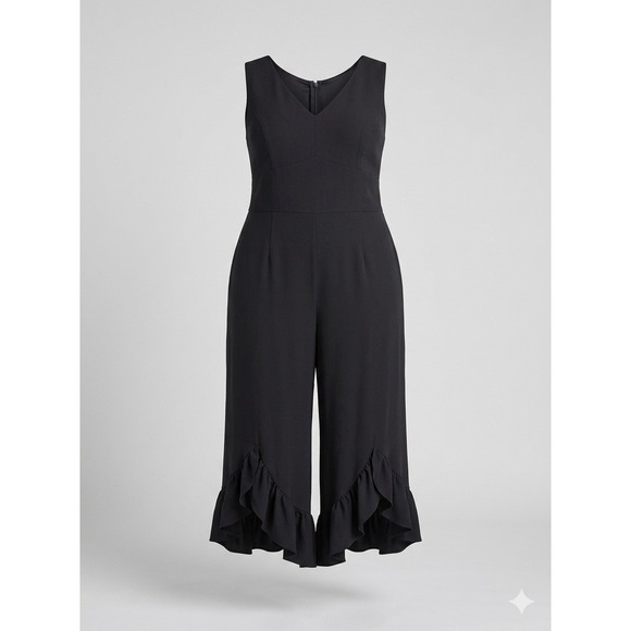 Lily Black Pants - Lily Black‎ Wide Leg Ruffle Cuff Crop Sleeveless Jumpsuit XL Romantic Flowy NEW